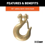 CURT grade-70 certified steel safety chain with clevis hook, 12,600 lbs capacity