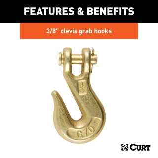 CURT transport binder safety chain with clevis hooks, designed for heavy-duty towing.