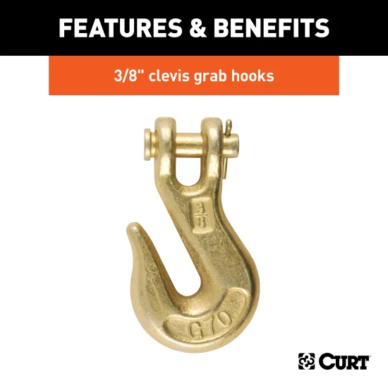 CURT transport binder safety chain with clevis hooks, designed for heavy-duty towing.