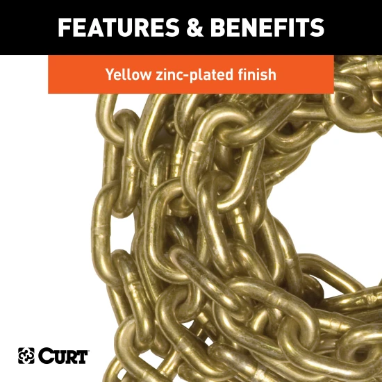 CURT safety chain, 16' long with clevis hooks, minimum break force 26,400 lbs