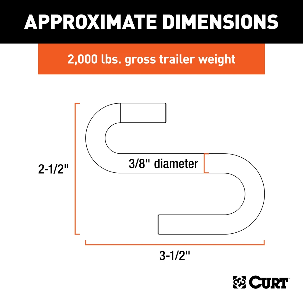 CURT S-hook with heat-treated steel and zinc-plated finish for trailer safety chains