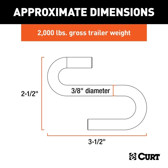 CURT S-hook with heat-treated steel and zinc-plated finish for trailer safety chains