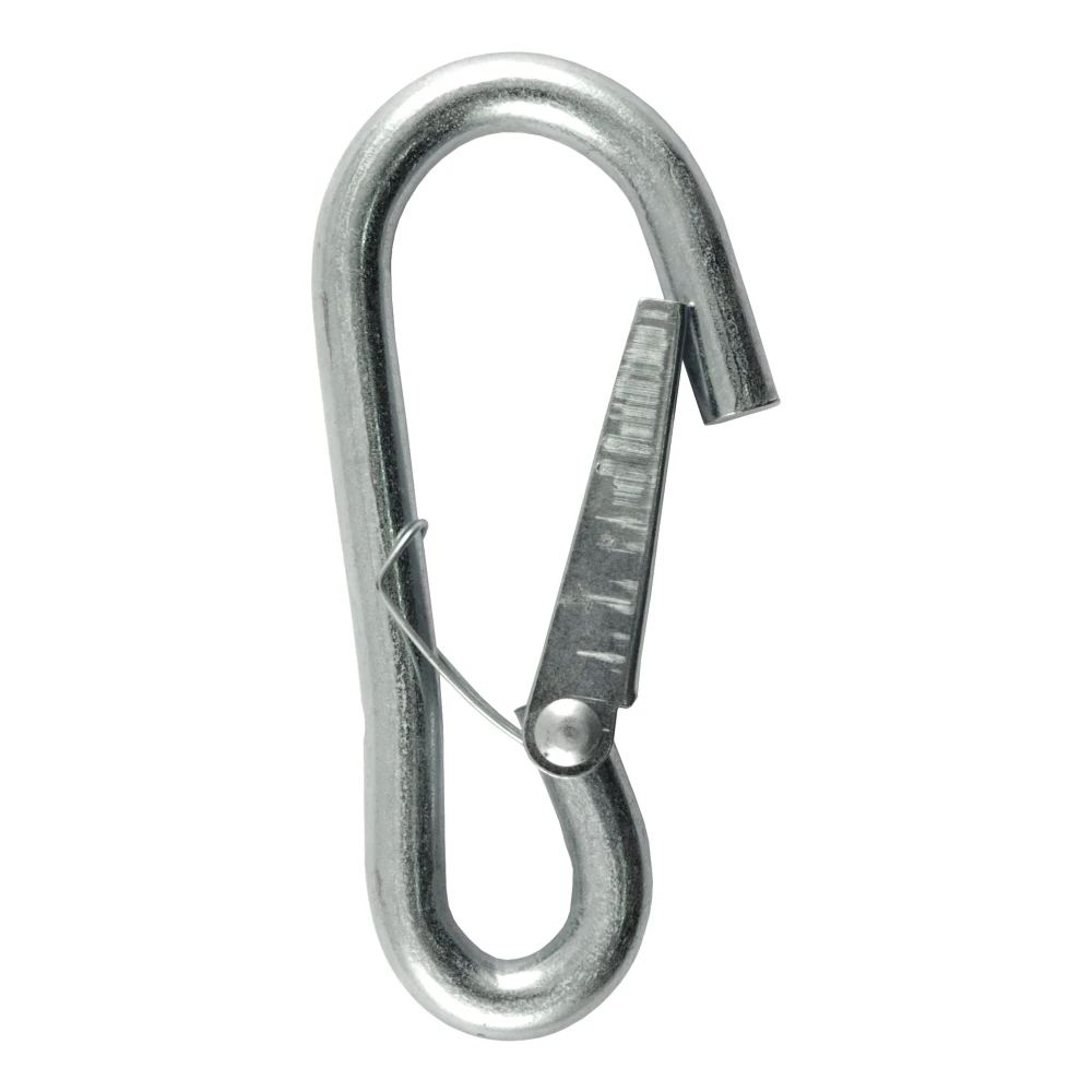 CURT snap hook with spring-loaded safety latch and zinc-plated finish for towing.