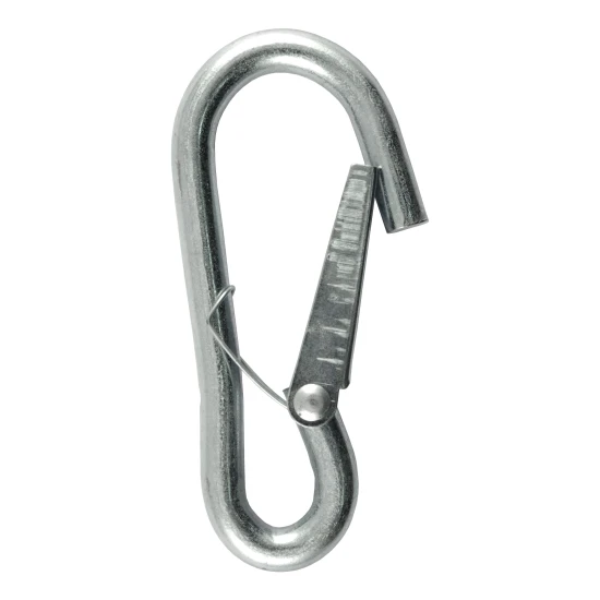 CURT snap hook with spring-loaded safety latch and zinc-plated finish for towing.