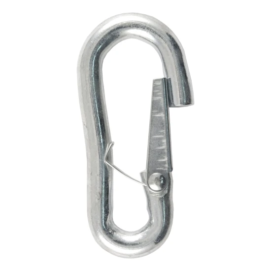 CURT snap hook with spring-loaded latch and zinc-plated finish for safe towing.