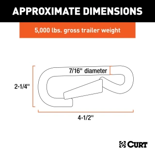 CURT snap hook with spring-loaded latch and zinc-plated finish for safe towing.