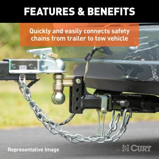 CURT snap hook with spring-loaded latch and zinc-plated finish for safe towing.