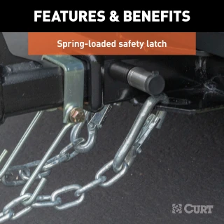 CURT snap hook with spring-loaded latch and zinc-plated finish for safe towing.