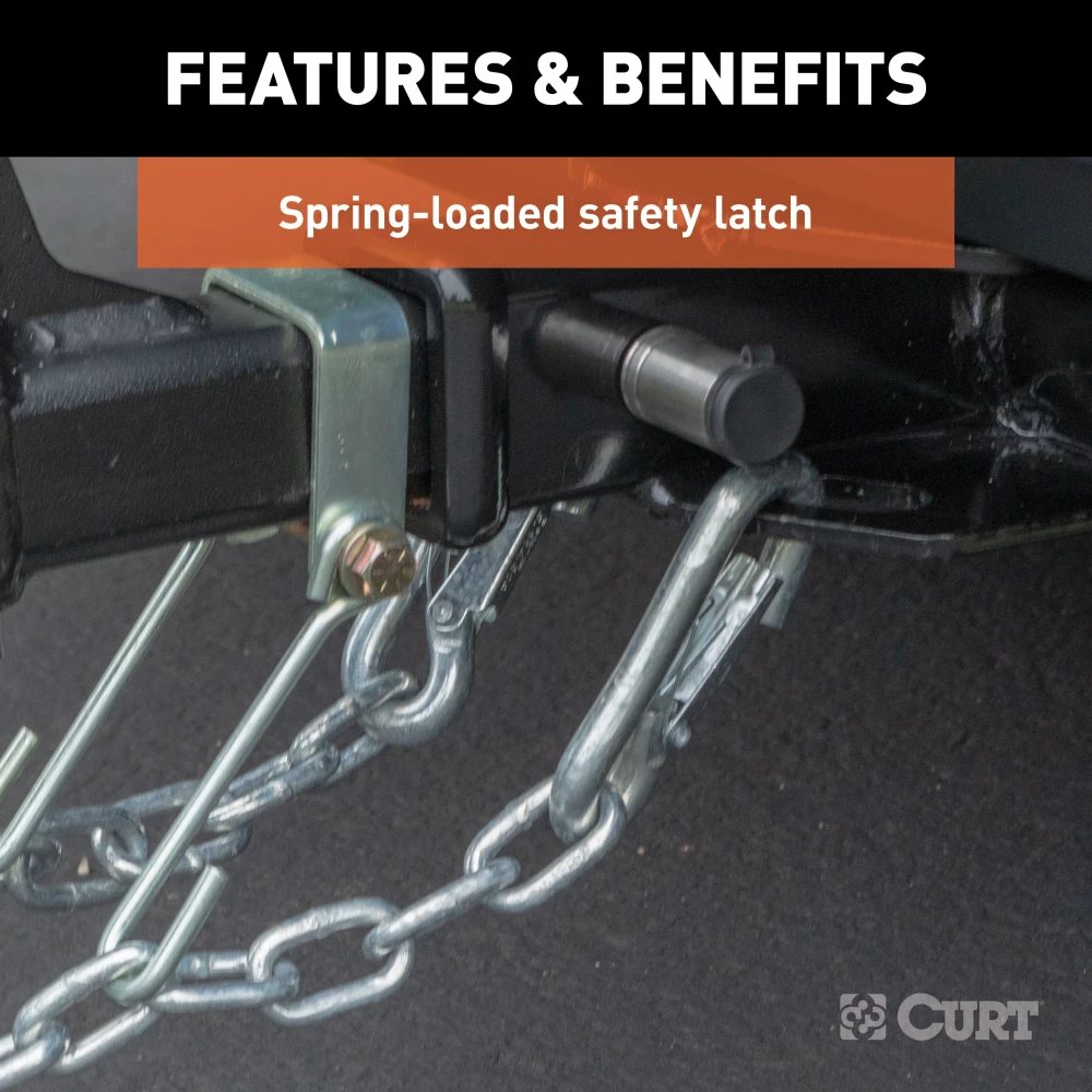 CURT snap hook with spring-loaded latch, zinc-plated finish, for secure trailer chain connection