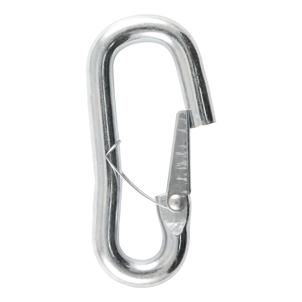 CURT steel snap hook featuring a spring-loaded safety latch for secure towing connections.