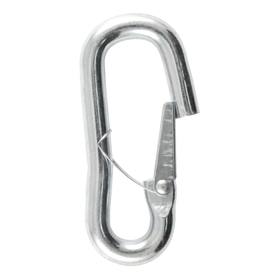 CURT steel snap hook featuring a spring-loaded safety latch for secure towing connections.