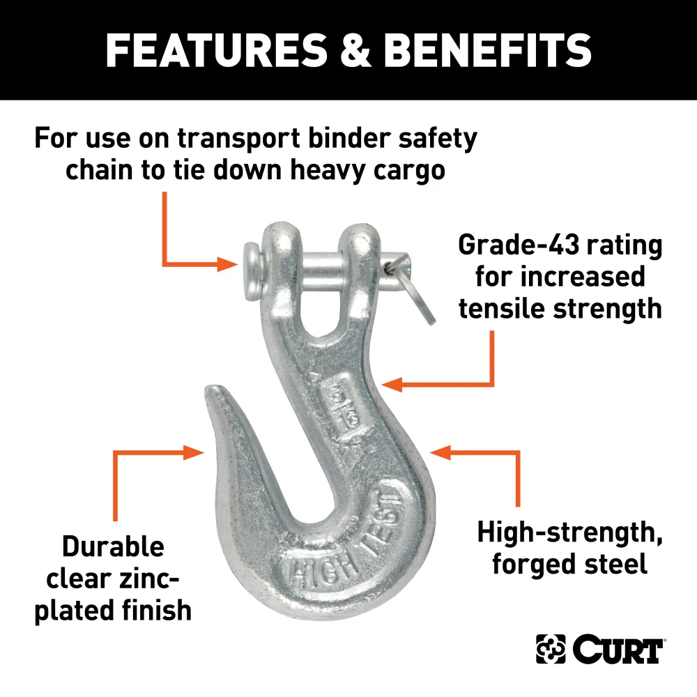 Heavy-duty CURT 5/16-inch clevis hook with zinc finish for towing safety