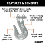 Heavy-duty CURT 5/16-inch clevis hook with zinc finish for towing safety