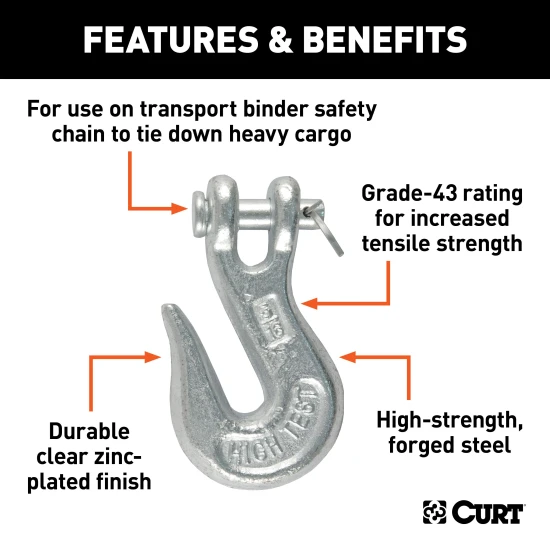 Heavy-duty CURT 5/16-inch clevis hook with zinc finish for towing safety