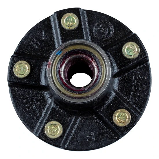 Lippert Idler Hub Assembly for 2,200 lb trailer axles with 5 on 4.5” bolt pattern, solid iron, including bearings and seal.