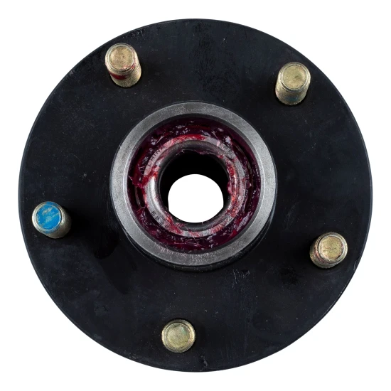 Lippert Idler Hub Assembly for 2,200 lb trailer axles with 5 on 4.5” bolt pattern, solid iron, including bearings and seal.