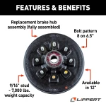 Lippert brake drum hub assembly for 7,000-lb axle with 8 on 6.5 bolt pattern