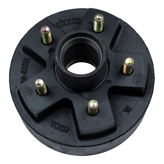 Genuine Lippert brake hub for 2200 lb trailer axles with a 5 on 4.5 inch bolt pattern, includes bearing kit and 1-year warranty.