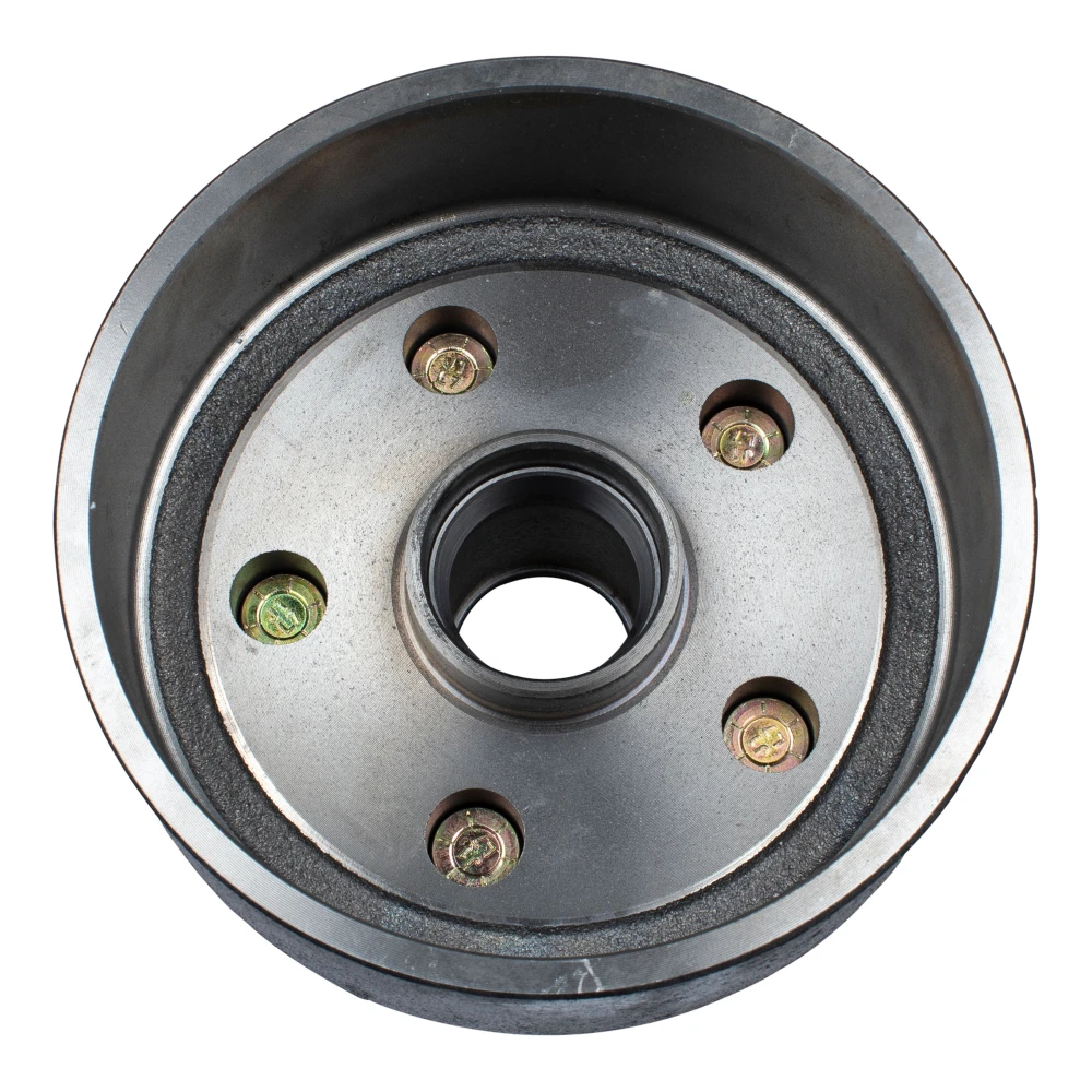 Genuine Lippert brake hub for 2200 lb trailer axles with a 5 on 4.5 inch bolt pattern, includes bearing kit and 1-year warranty.