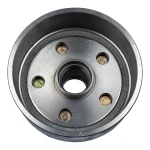Genuine Lippert brake hub for 2200 lb trailer axles with a 5 on 4.5 inch bolt pattern, includes bearing kit and 1-year warranty.