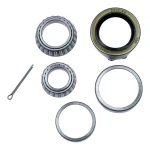 Genuine Lippert brake hub for 2200 lb trailer axles with a 5 on 4.5 inch bolt pattern, includes bearing kit and 1-year warranty.