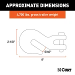 CURT clevis hook, 5/16 inch, 4700 lbs weight capacity, zinc finish, safety chains.
