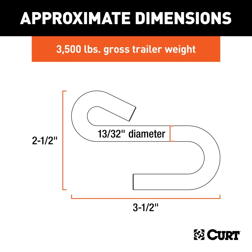 CURT S-hook with zinc-plated finish for towing safety, 3,500 lbs capacity