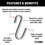 CURT S-hook with zinc-plated finish for towing safety, 3,500 lbs capacity