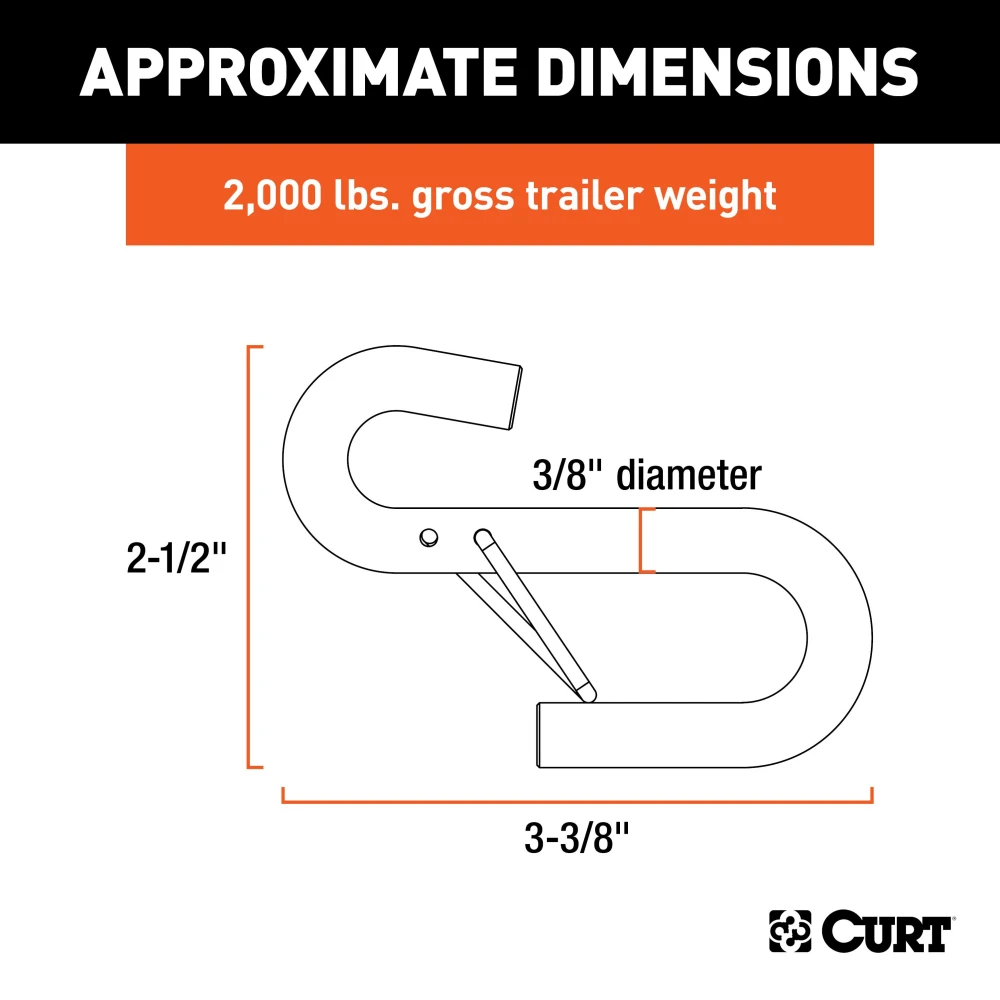 CURT certified S-hook for towing safety with a zinc-plated finish and safety latch