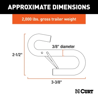 CURT certified S-hook for towing safety with a zinc-plated finish and safety latch