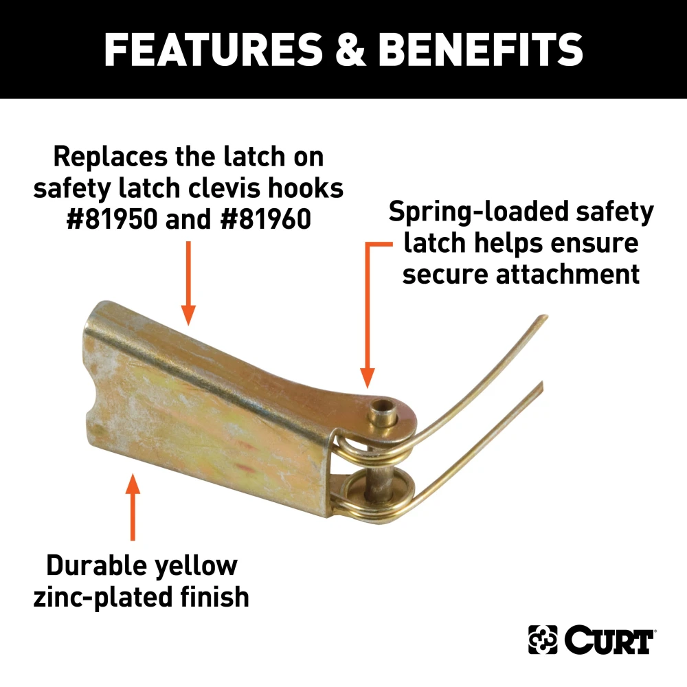 CURT clevis hook with safety latch repair kit featuring durable zinc finish for secure heavy cargo attachment