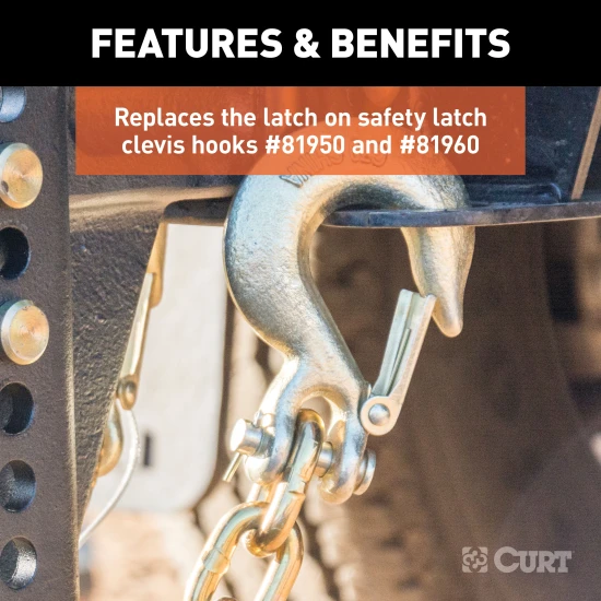 CURT clevis hook with safety latch repair kit featuring durable zinc finish for secure heavy cargo attachment