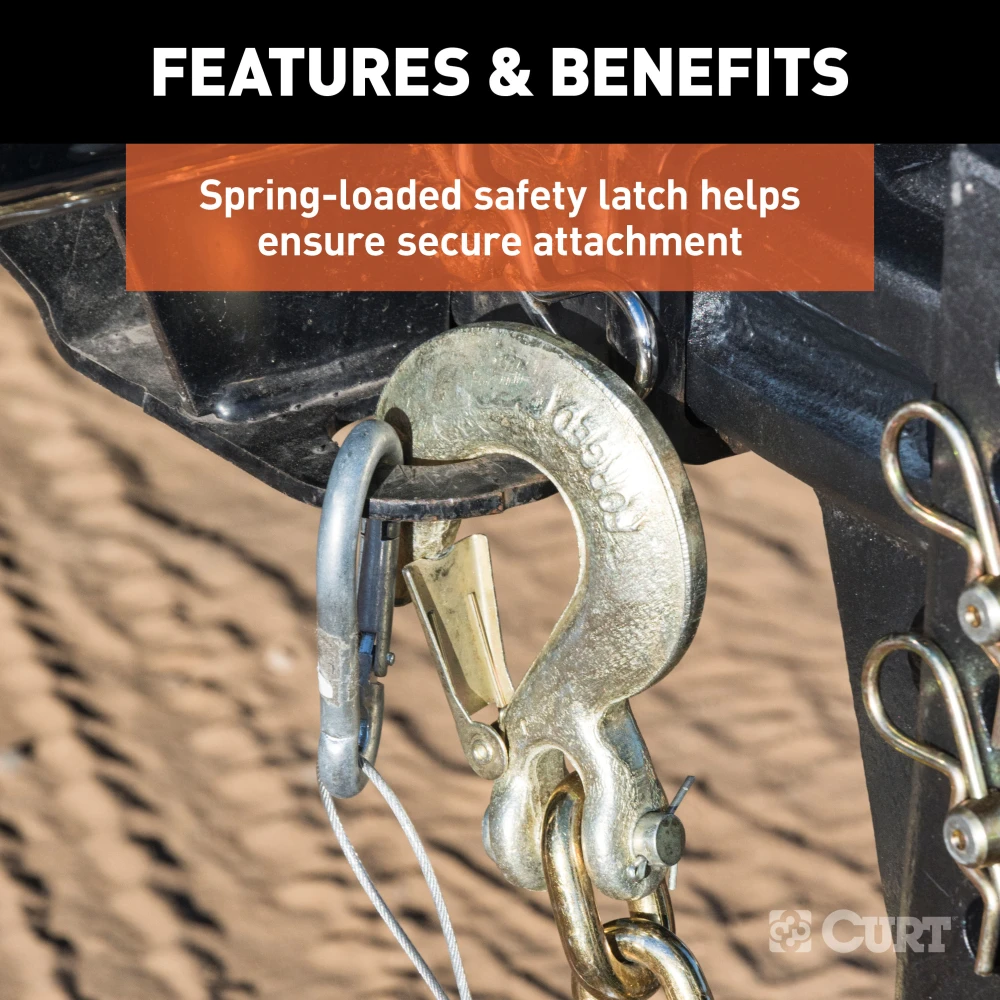 CURT clevis hook with safety latch repair kit featuring durable zinc finish for secure heavy cargo attachment