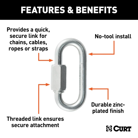 CURT quick link with zinc-plated finish, ideal for towing and outdoor use