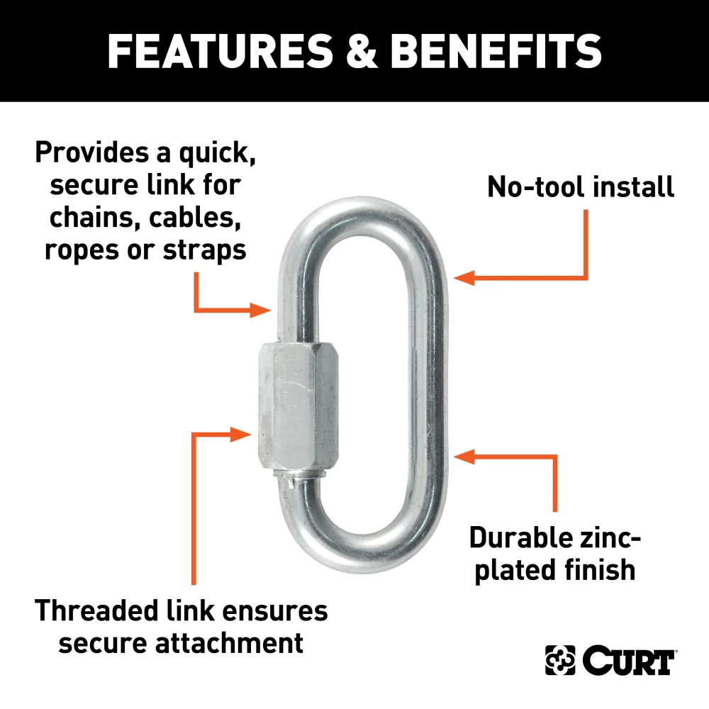 CURT quick link with threaded end and zinc-plated finish for secure chain connection, 8800 lbs. strength