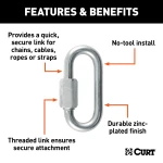 CURT quick link with threaded end and zinc-plated finish for secure chain connection, 8800 lbs. strength