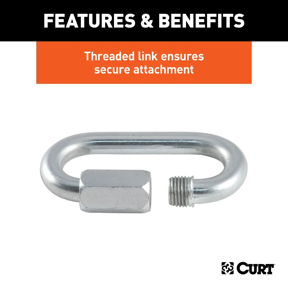 CURT quick link with threaded end and zinc-plated finish for secure chain connection, 8800 lbs. strength