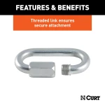 CURT quick links in zinc-plated steel with a 1760 lbs load capacity for secure and versatile connections.