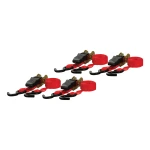CURT ratchet tie down straps, 16 feet long, red, with rubber-coated S-hooks for cargo security