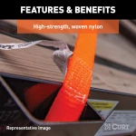 CURT ratchet tie down straps, 16 feet long, red, with rubber-coated S-hooks for cargo security