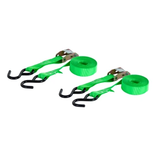 CURT dark green 15-foot cambuckle cargo straps with rubber-coated S-hooks