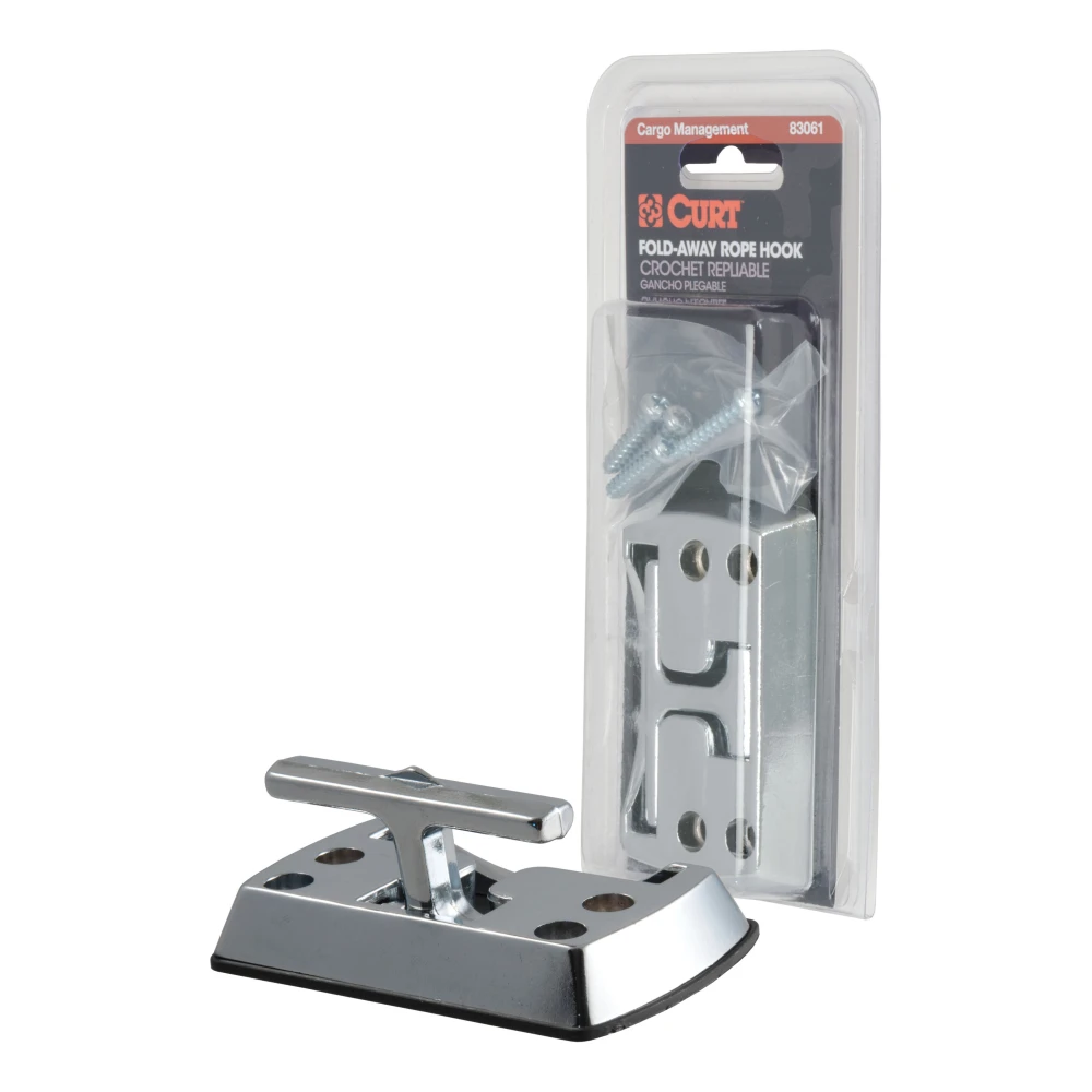 Chrome-plated fold-away rope hook tiedown anchor for secure cargo management