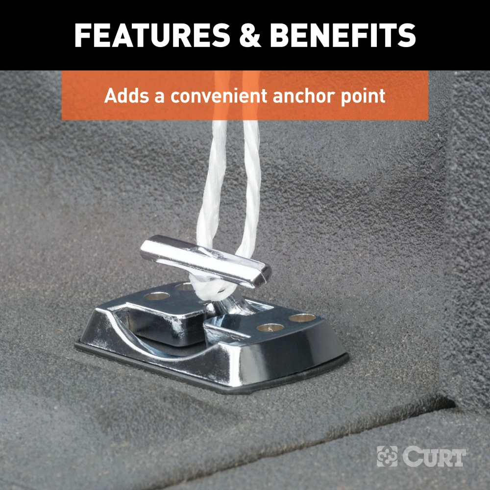 Chrome-plated fold-away rope hook tiedown anchor for secure cargo management