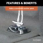 Chrome-plated fold-away rope hook tiedown anchor for secure cargo management