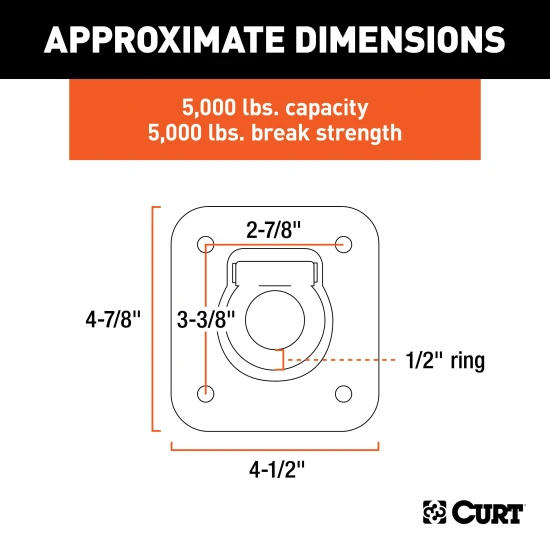 CURT recessed floor wall tiedown anchor with zinc-plated steel construction, ideal for securing cargo in trucks and trailers.