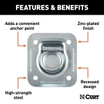 CURT recessed floor wall tiedown anchor with zinc-plated steel construction, ideal for securing cargo in trucks and trailers.