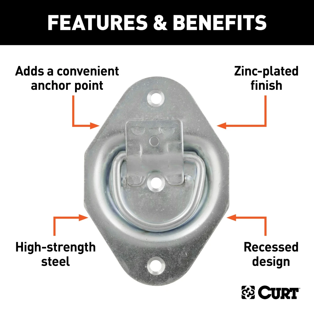 CURT recessed tiedown anchor with zinc-plated steel for secure cargo.