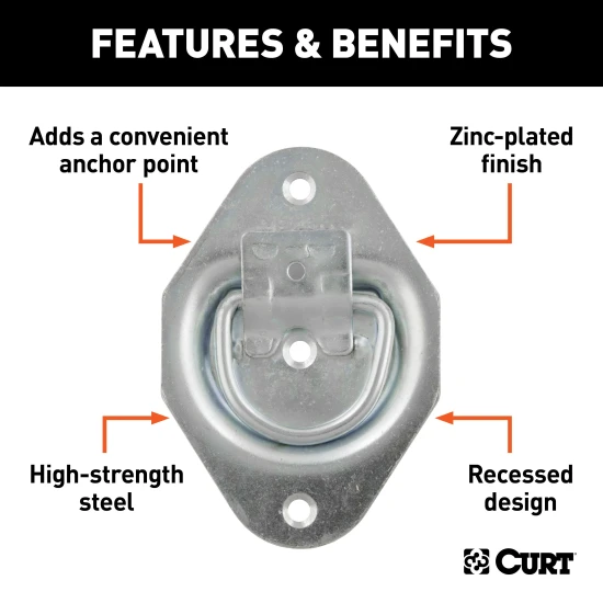 CURT recessed tiedown anchor with zinc-plated steel for secure cargo.