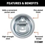 CURT recessed tiedown anchor ring for cargo, zinc-plated steel construction, ideal for trailers, trucks, and vans