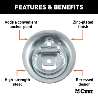 CURT recessed tiedown anchor ring for cargo, zinc-plated steel construction, ideal for trailers, trucks, and vans